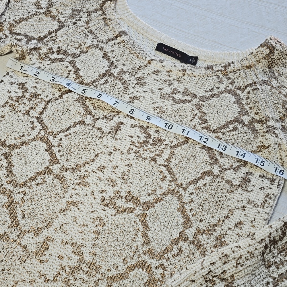 The Limited Women Gold Foil Snakeskin Animal Print Knit Sweater 3/4 Sleeve - Picture 5 of 10